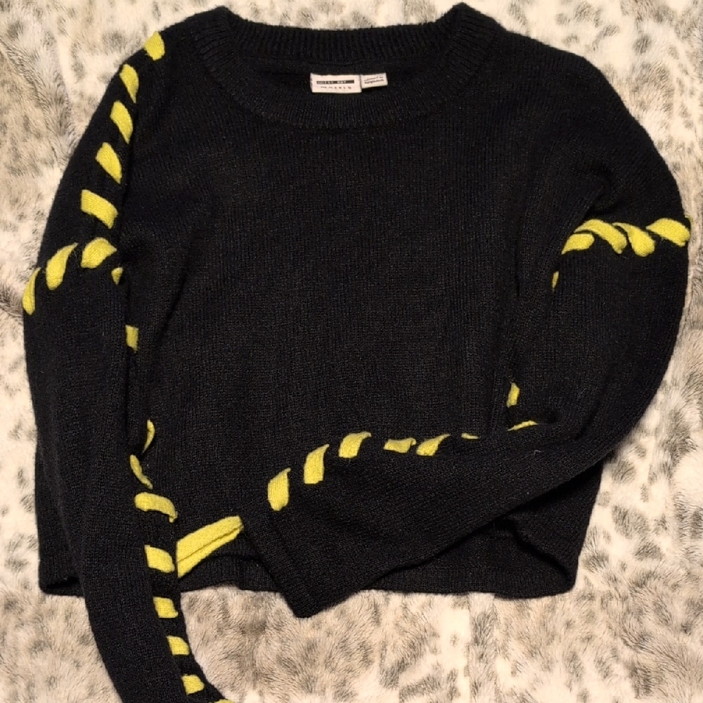 Noisy may Black Sweater with Yellow Accents